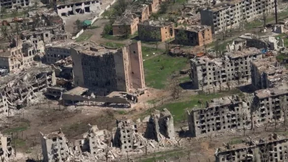 Aerial view shows destroyed buildings as a result of intense fighting, amid the Russian invasion, in Bakhmut, Ukraine in this still image from handout video released June 15, 2023. 93rd Kholodnyi Yar Brigade/Handout via REUTERS/File Photo